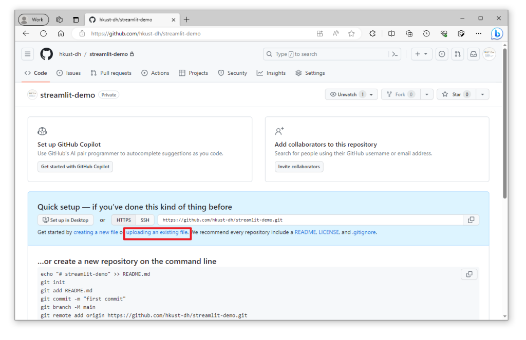 Upload files to Github repository - Step 1