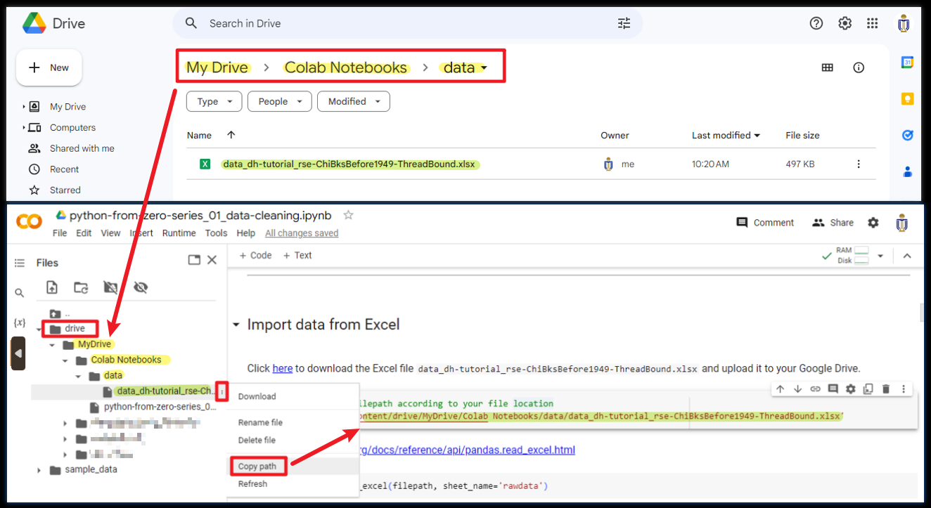 Copy the path of the file you needed and use it in Google Colab