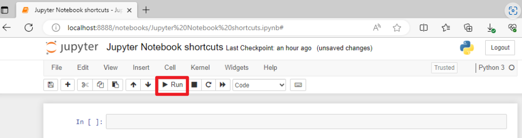 run cell button in Jupyter notebook