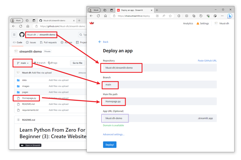 deploy github code to streamlit
