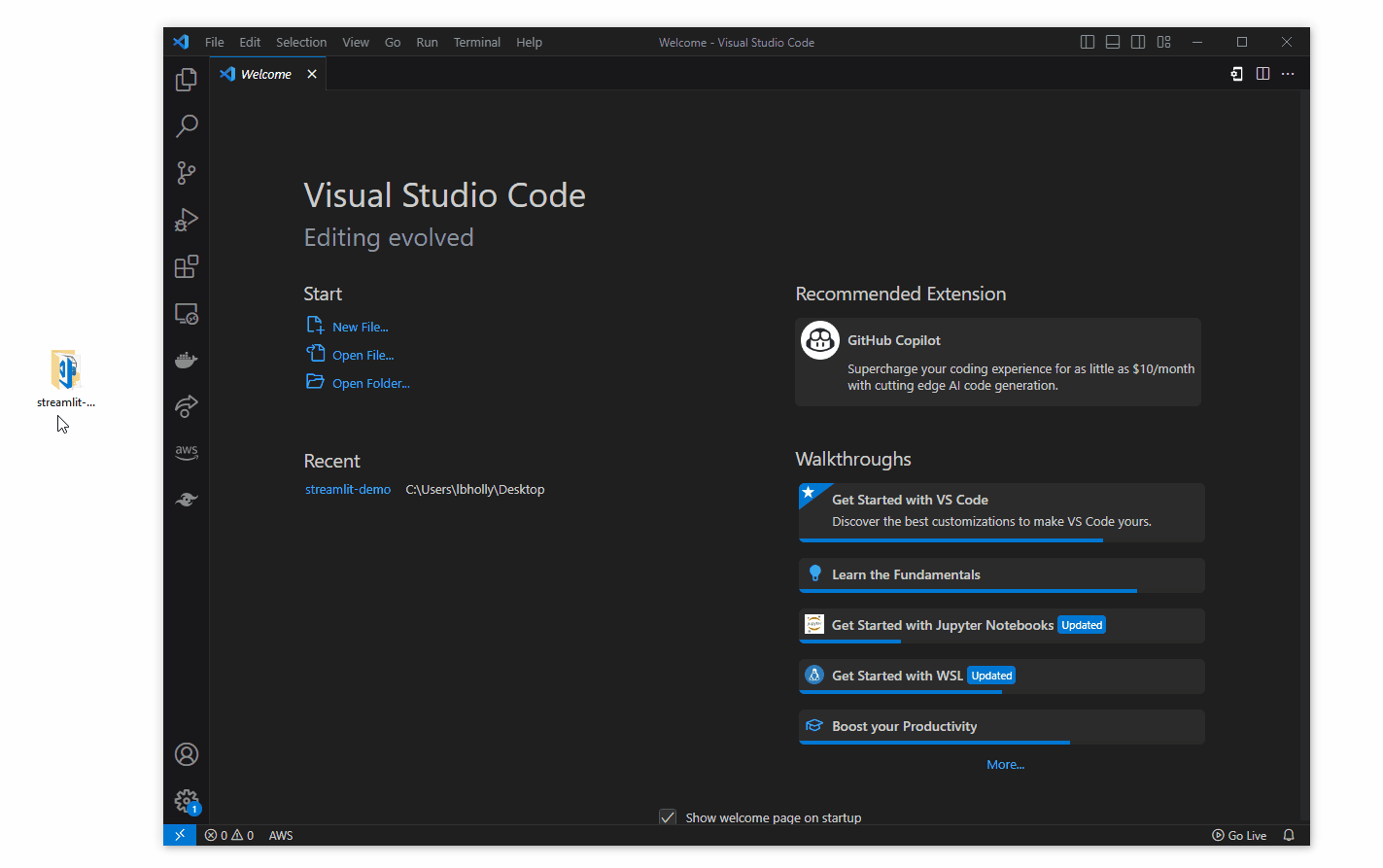 Open folder in VS code