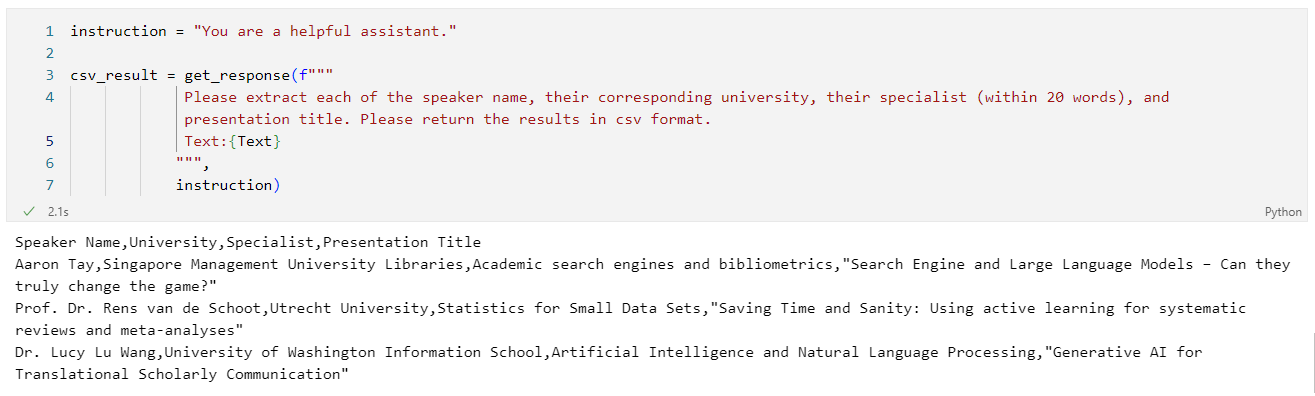 llm export to csv example