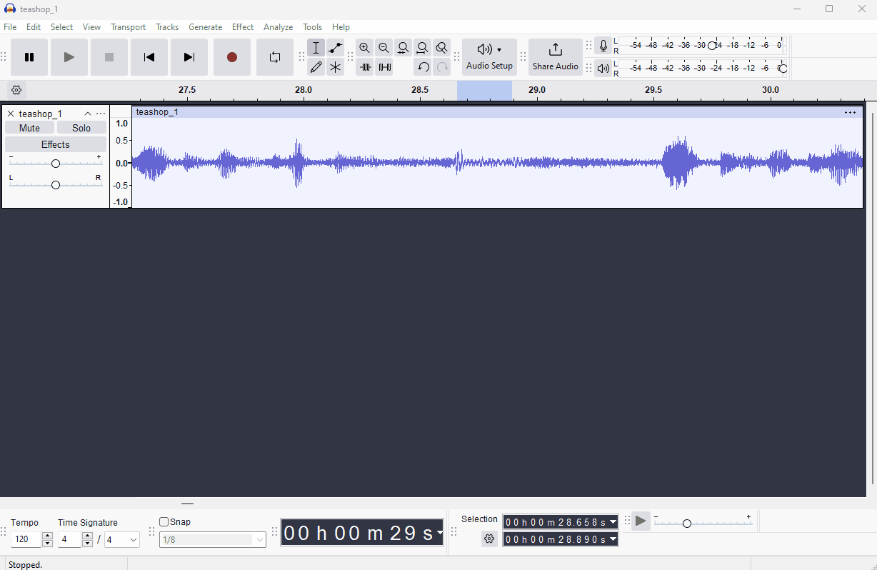 play and select section in Audacity